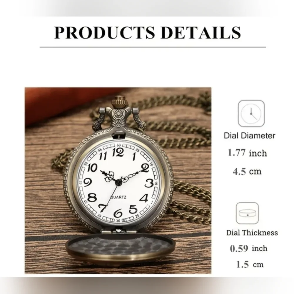 New Retro Quartz Pocket Watch W/ Letter Fire Fighter Fashionable For Men, T1MIS